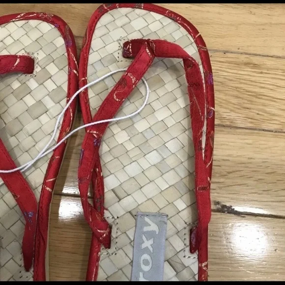 Rare Roxy Quiksilver Straw Basket Weave Flip-Flops Sandals Sz 6 - Tokyo Print - Picture 5 of 5